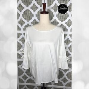 Liz Claiborne White Boat Neck 3/4 Tie Bell Sleeve Blouse Size Large
